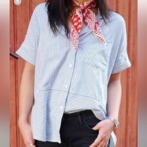Madewell Courier Blue and White Striped Shirt